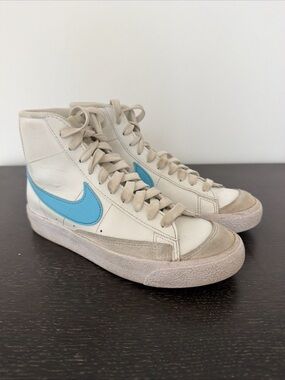 Nike Blazers Mid High-Top Sneakers with Light Blue Swoosh